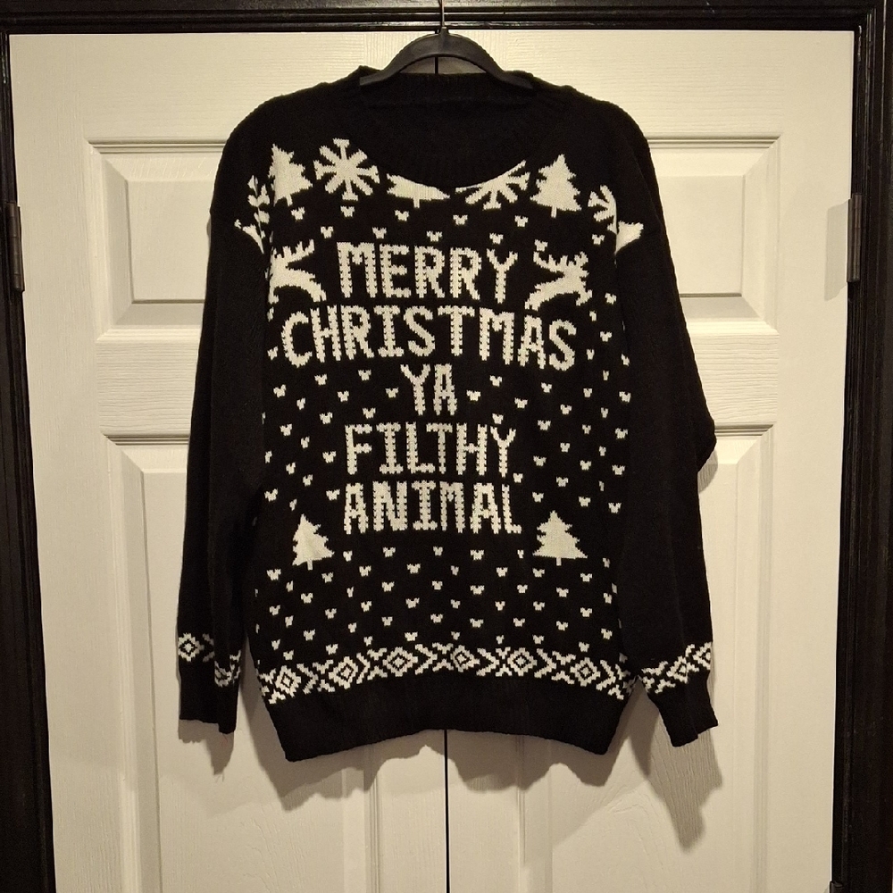 Black Christmas Sweater with White Print